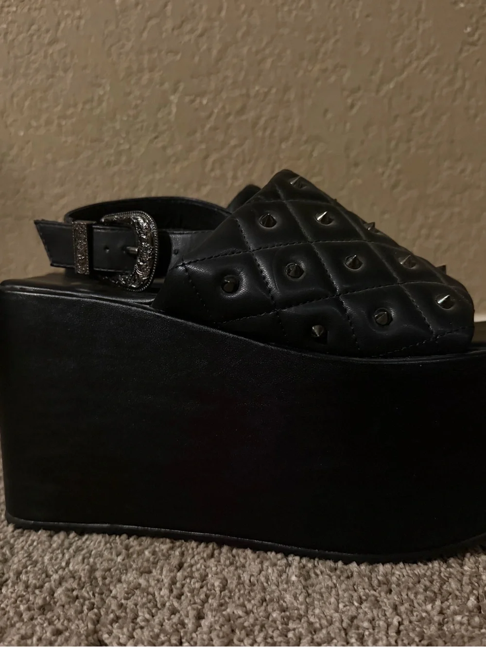 Black Quilted Stud Platform Sandals NEW! Never worn!